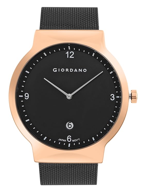 Giordano Analog Casual Round dial Wrist Watch for Men with mesh Metal Strap and Date Window | GZ-50057-33